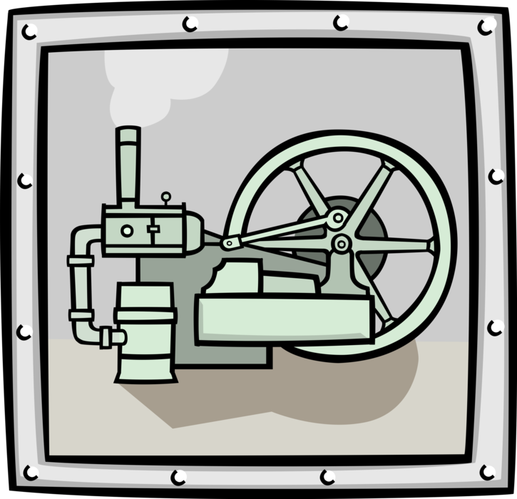 Vector Illustration of Steam Engine Invented by James Watt, Scottish Mechanical Engineer