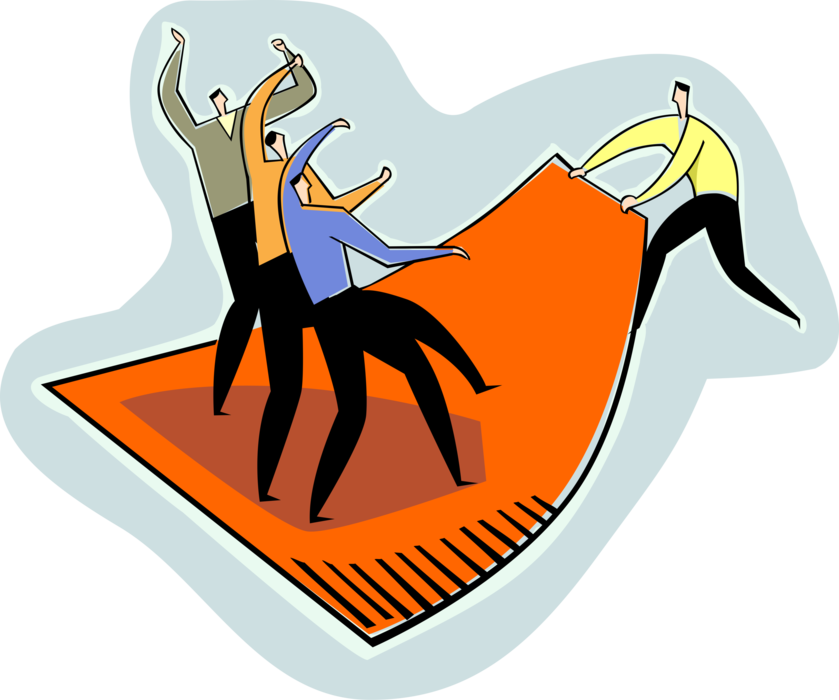 Vector Illustration of Businessman Pulls the Carpet Out from Under The Feet of Competitors