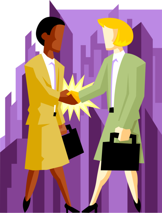 Vector Illustration of Businesswomen Shaking Hands in Introduction Greeting or Agreement