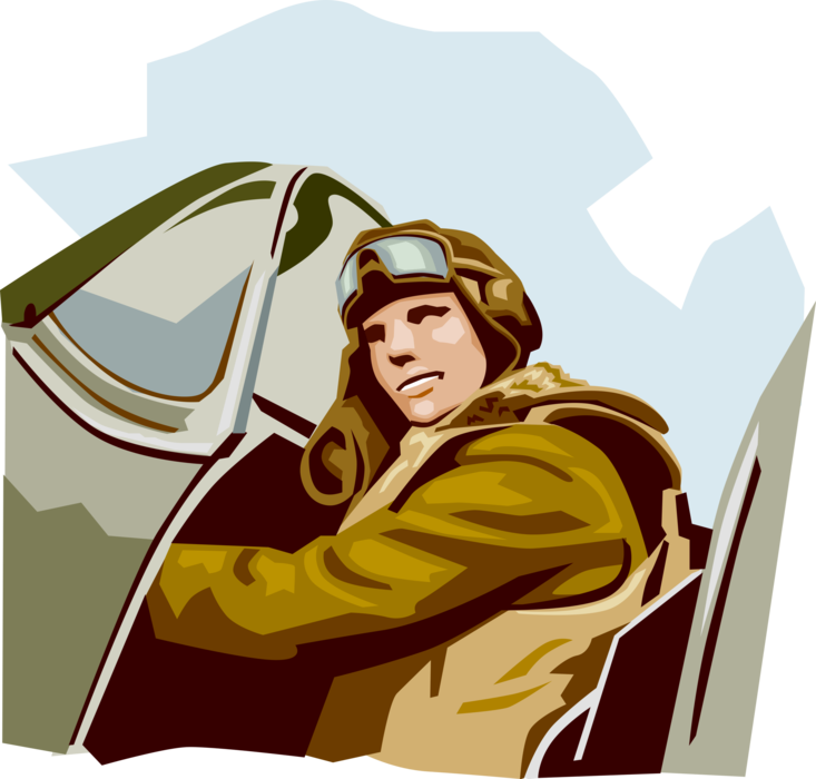 Vector Illustration of Second World War Pilot in Fighter Plane