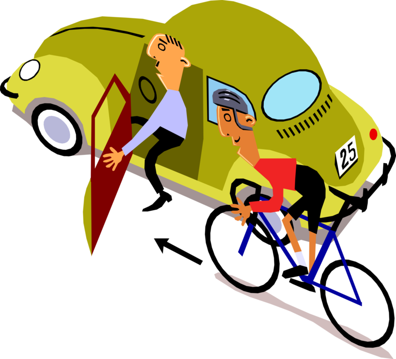 Vector Illustration of Urban Commuter Cyclist Rides His Bicycle into the Door Zone and Gets Doored