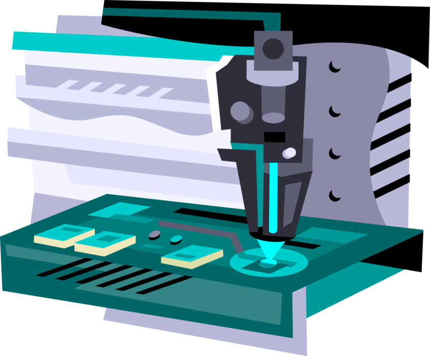 Vector Illustration of Industrial Manufacturing Automated Circuit Board Assembly Line