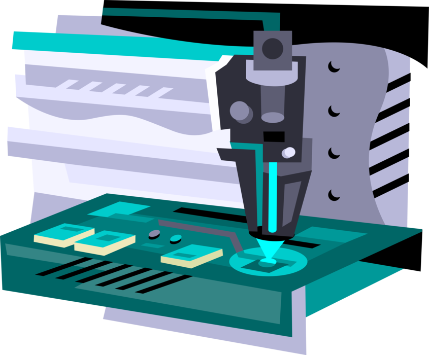 Vector Illustration of Industrial Manufacturing Automated Circuit Board Assembly Line