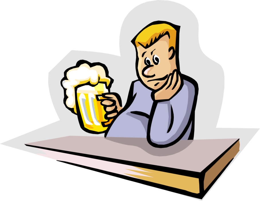 Vector Illustration of Beer Drinker Drinking Pint of Ale Beer Fermented Malt Barley Alcohol Beverage in Bar