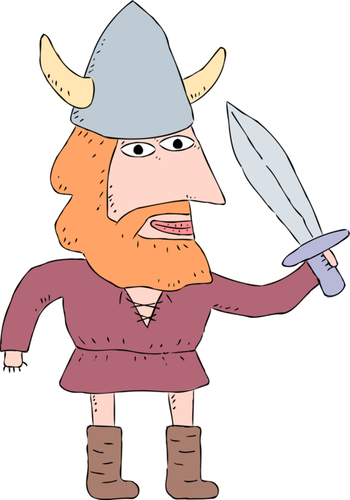 Vector Illustration of Germanic Norse Seafarer Viking with Helmet and Sword