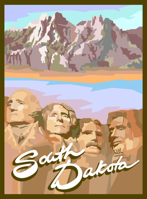 Vector Illustration of South Dakota Postcard Design with Mount Rushmore National Memorial