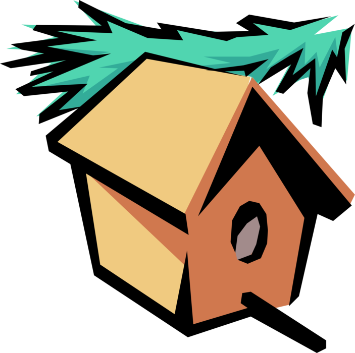 Vector Illustration of Birdhouse or Birdbox Nest Boxes Provide Shelter Enclosure with Tree Branch