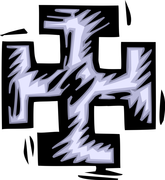 Vector Illustration of Cross or Crutch Potent Heraldic Cross Krückenkreuz First Appeared in Neolithic Petroglyphs