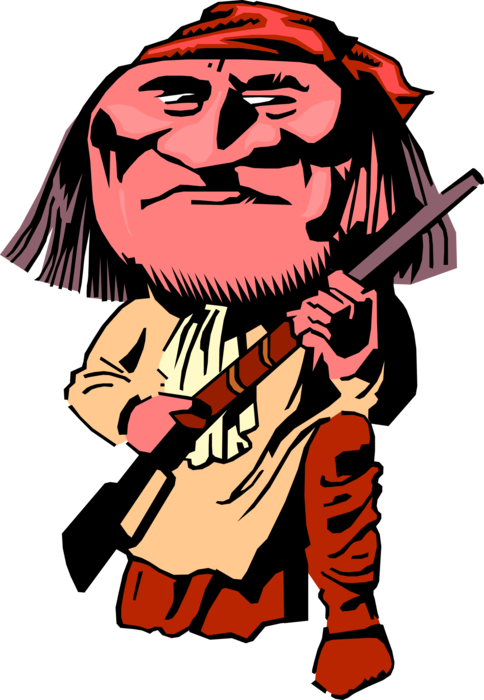 Vector Illustration of Native American Sitting Bull with Shotgun Rifle