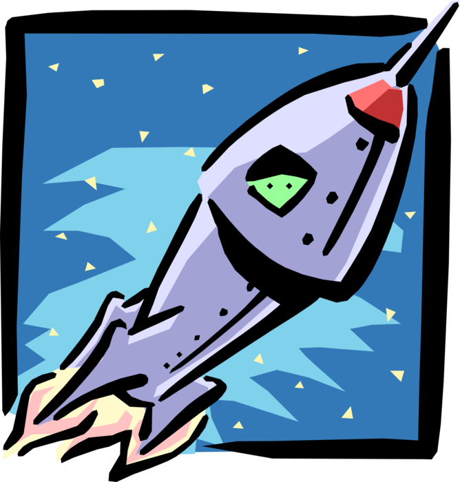 Vector Illustration of Rocket Spaceship Blasts Off into Outer Space