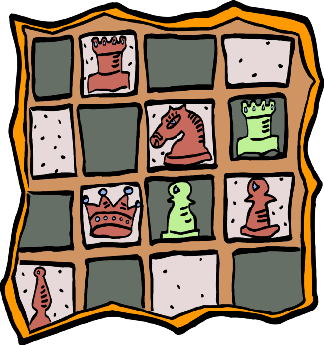 Vector Illustration of Game of Chess Strategy Board Game Board with Pieces