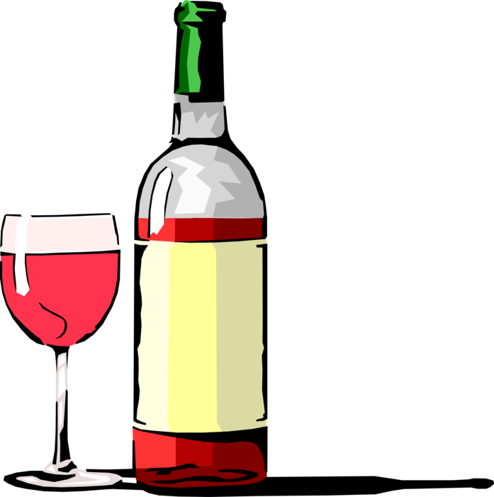 Vector Illustration of Red Wine Bottle with Glass