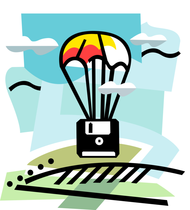 Vector Illustration of 3.5" Data Disk As Hot Air Balloon Basket