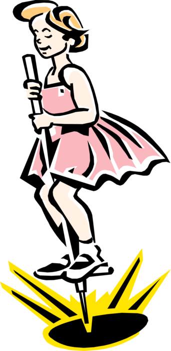Vector Illustration of 1950's Vintage Style Girl Jumping on Pogo Stick