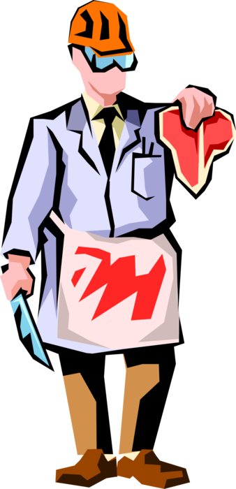 Vector Illustration of Local Neighborhood Butcher Prepares Fresh Meat