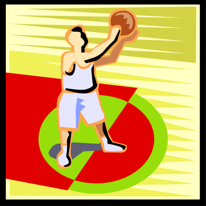 Vector Illustration of Sport of Basketball Game Player on Court with Ball
