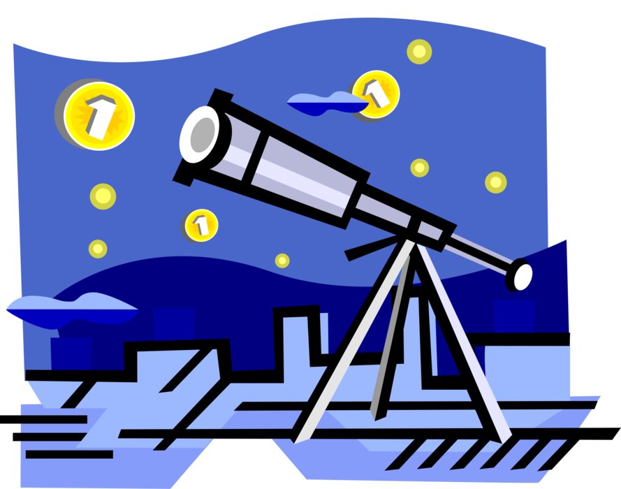 Vector Illustration of Telescope with Cash Money Coins