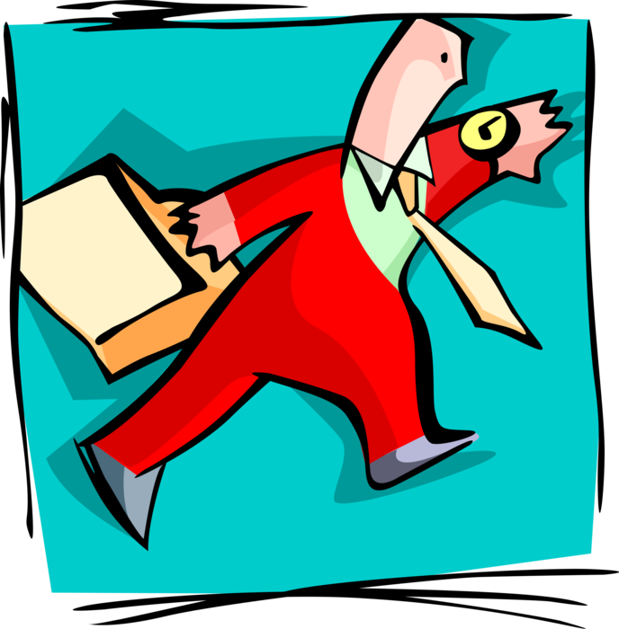 Vector Illustration of Businessman with Briefcase Racing Against Time