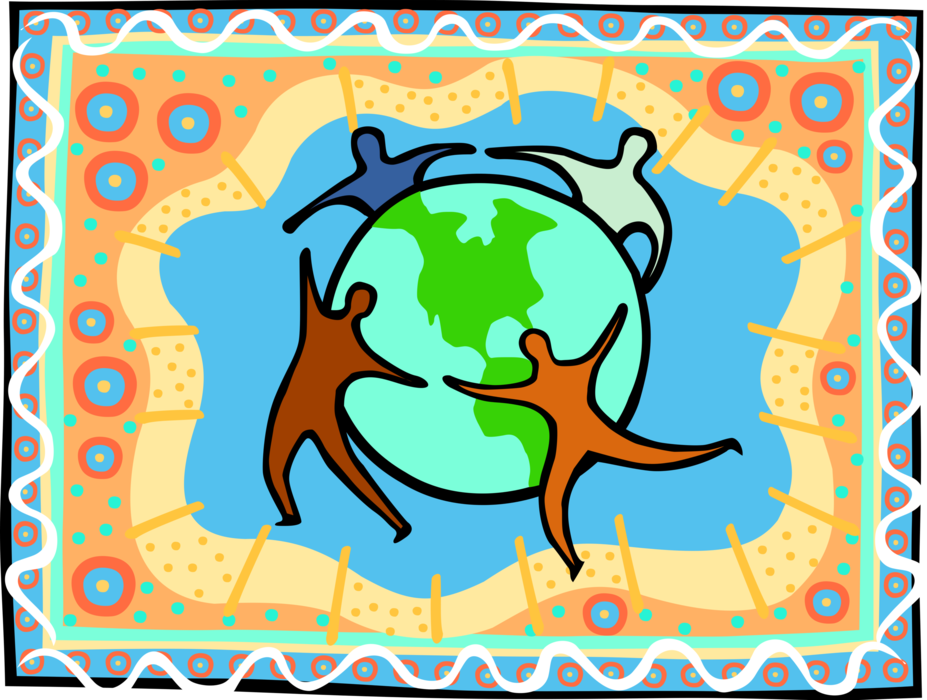 Vector Illustration of Teamwork Working Together in World Without Borders