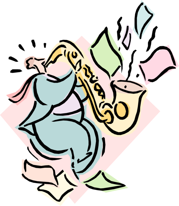 Vector Illustration of Saxophonist Musician Wails Away on Saxophone