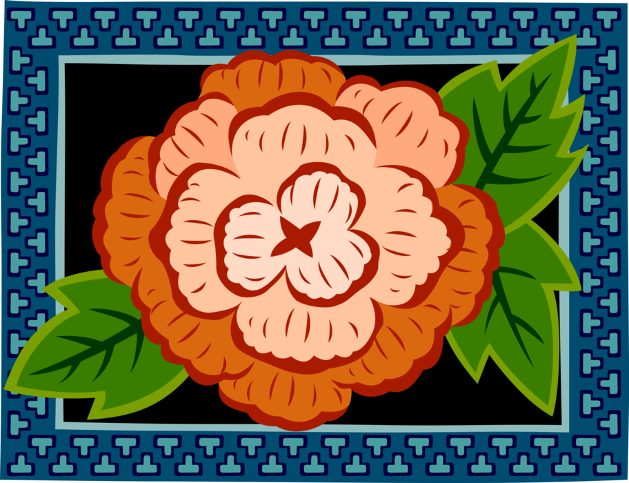 Vector Illustration of Garden Flower in Border Frame