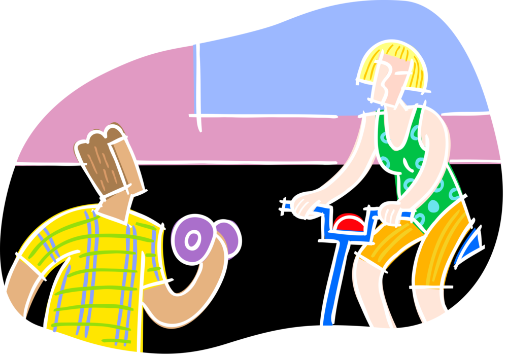Vector Illustration of Physical Fitness Workout Exercising at Gym