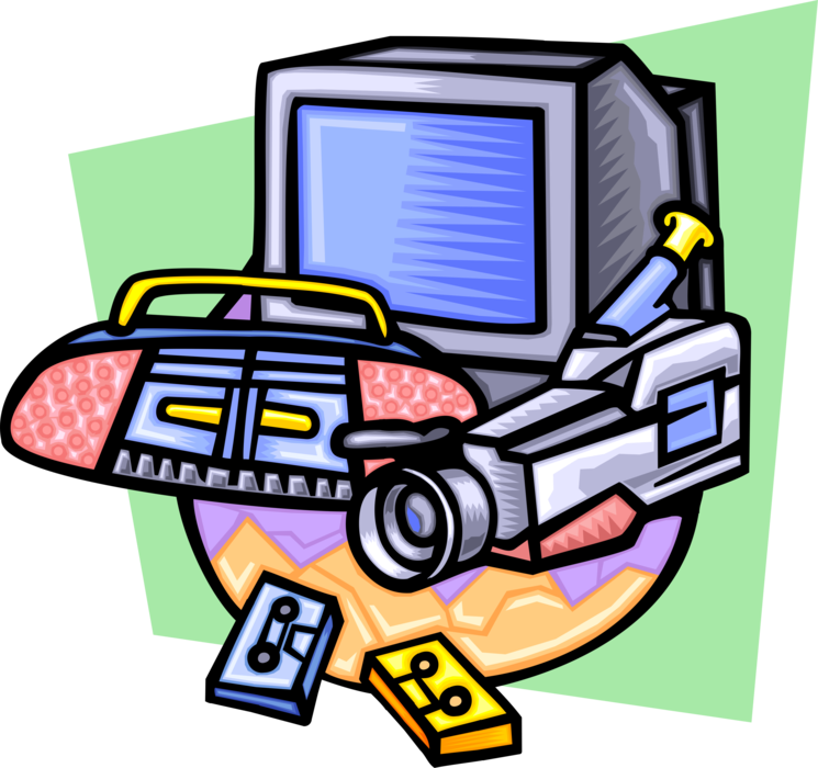 Vector Illustration of Video and Home Stereo Entertainment System Equipment