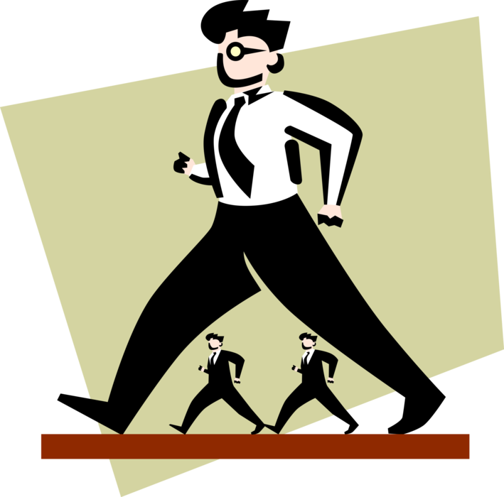 Vector Illustration of Businessman Walking Outperforms Performance of Multiple Co-Workers