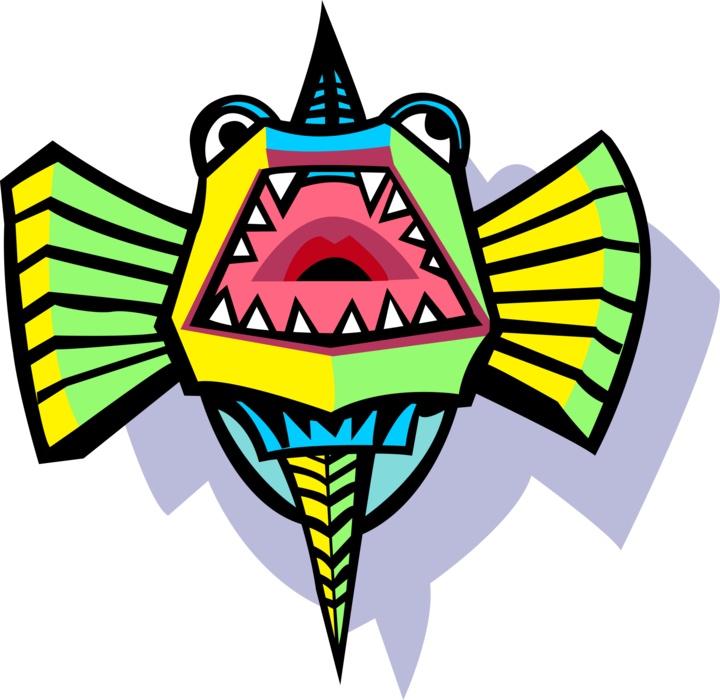 Vector Illustration of Aquatic Marine Fish with Open Mouth