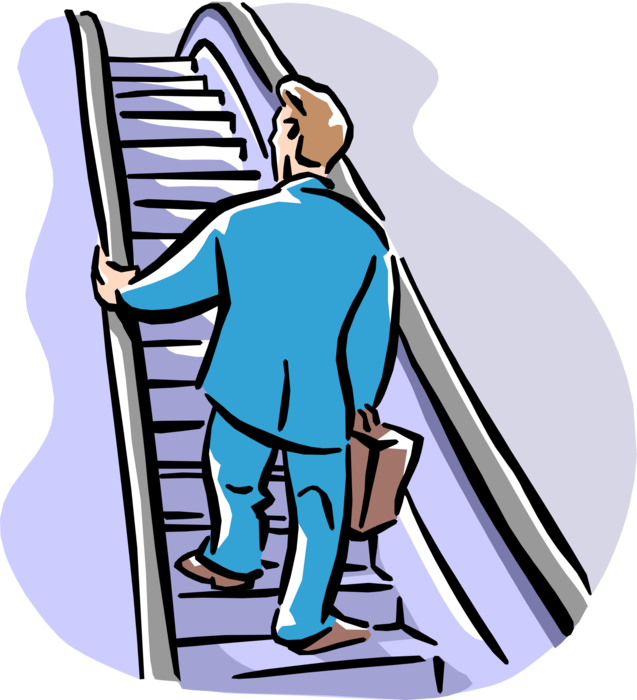 Vector Illustration of Businessman Rides the Escalator Up
