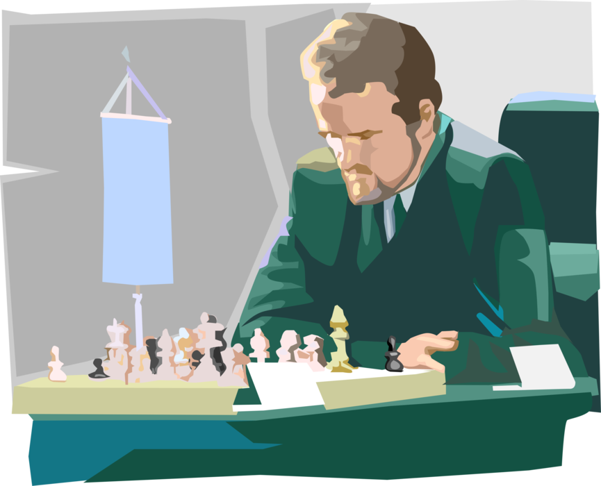 Vector Illustration of Expert Chess Player Playing Game of Chess