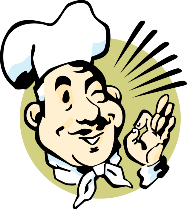 Vector Illustration of Culinary Chef with White Hat with Bon Appétit Nonverbal Communication Hand Gesture