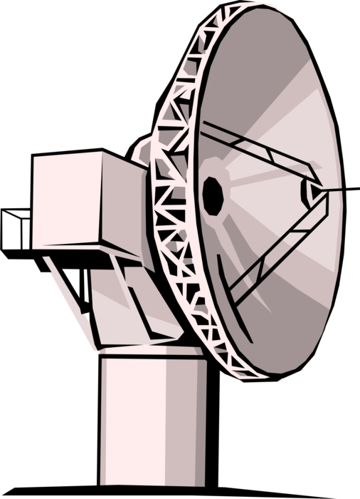 Vector Illustration of Satellite Dish Parabolic Antenna Send and Receive Electromagnetic Signals