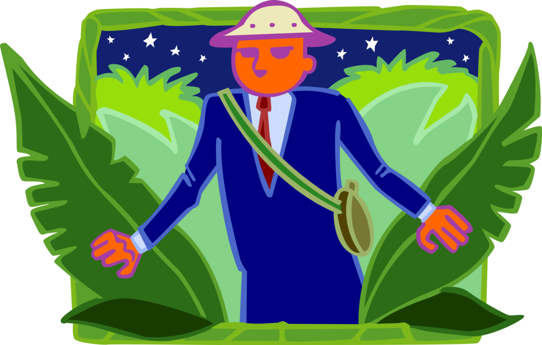 Vector Illustration of Businessman on Safari in Jungle
