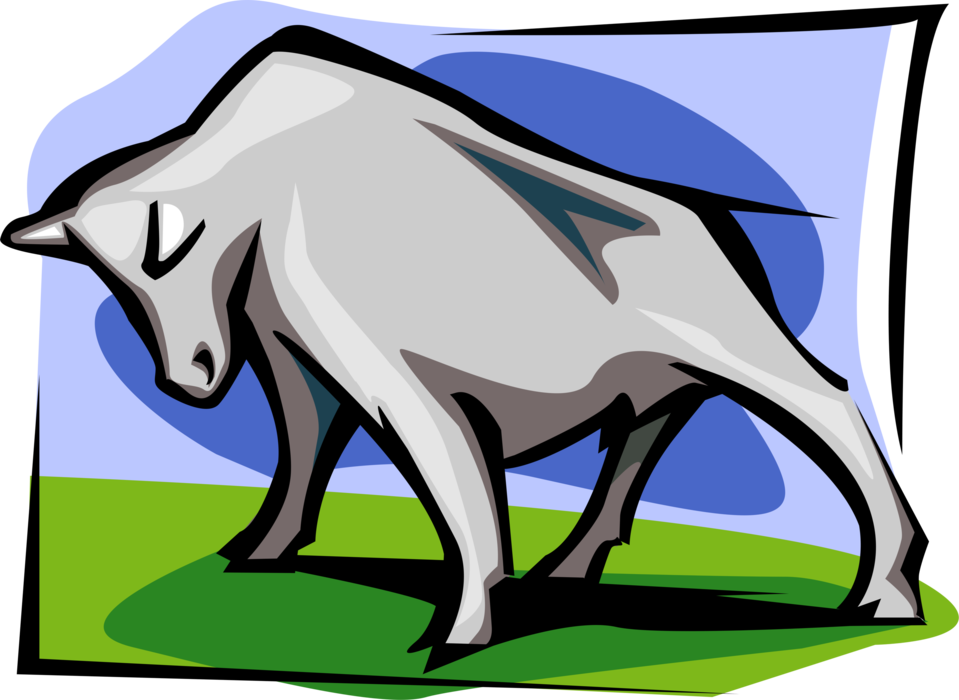 Vector Illustration of Livestock Bull Stands in Defiant Stance