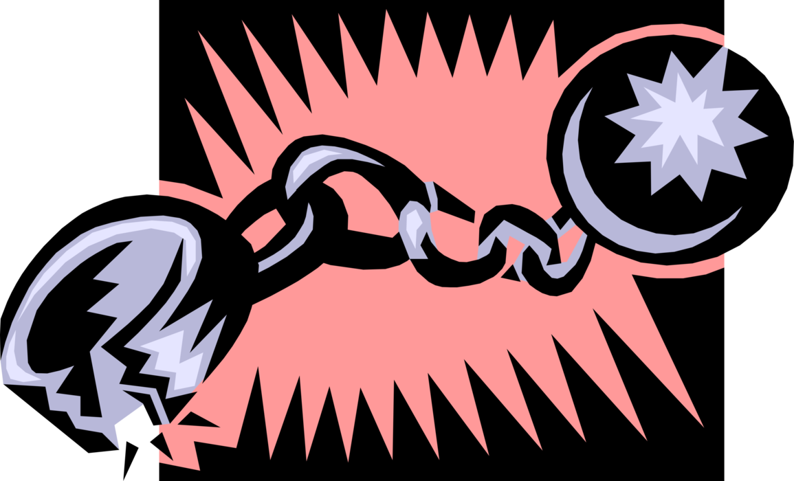 Vector Illustration of Leg Irons, Legcuffs Physical Ankle Restraints, Ball and Chain