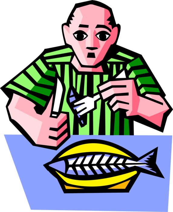 Vector Illustration of Dinner Time Meal of Fish on Plate