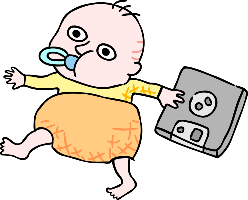 Vector Illustration of Infant Baby with Digital Media Storage Disk