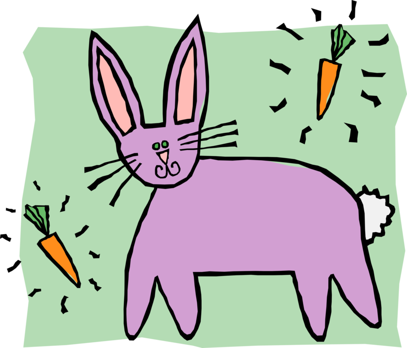 Vector Illustration of Small Mammal Rabbit with Carrots