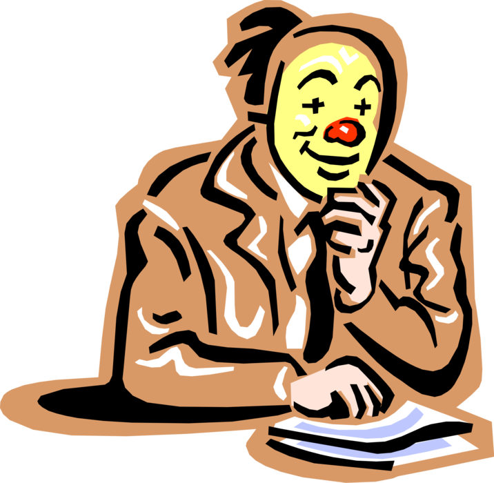 Vector Illustration of 1950's Vintage Style Office Clown with Mask