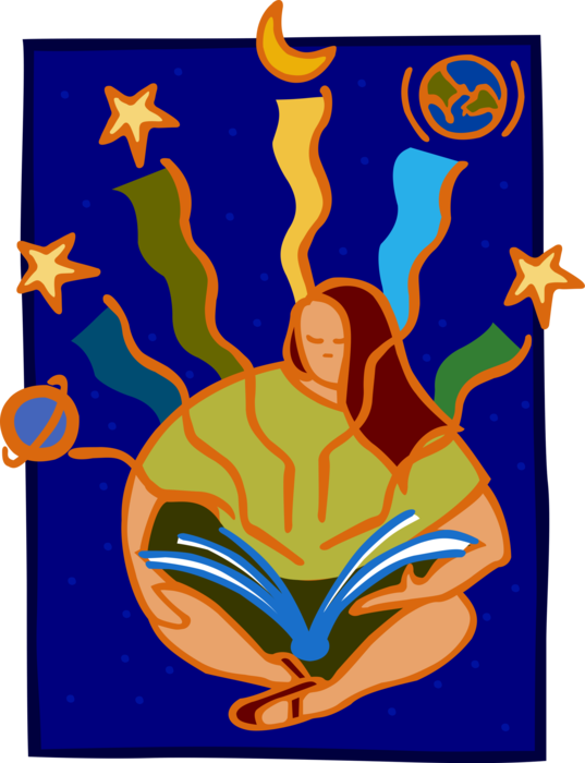Vector Illustration of Reading from Astronomy Book