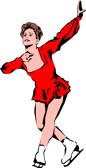 Vector Illustration of Female Figure Skater Finishing Skate Routine