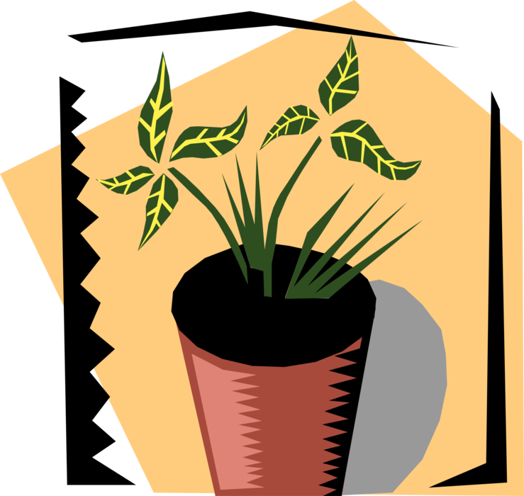 Vector Illustration of Potted Houseplant with Deep Green and Cream-Striped Leaves