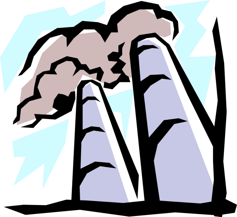 Vector Illustration of Industrial Factory Chimney Smokestacks Belching Pollution