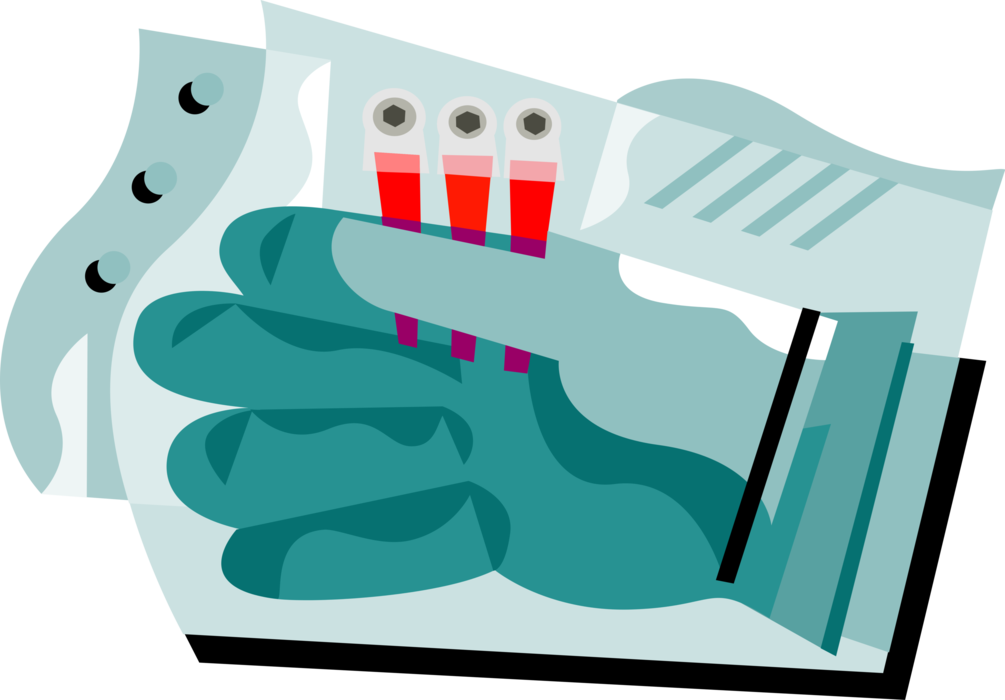 Vector Illustration of Laboratory Glove Hand with Medical Blood Test Strips