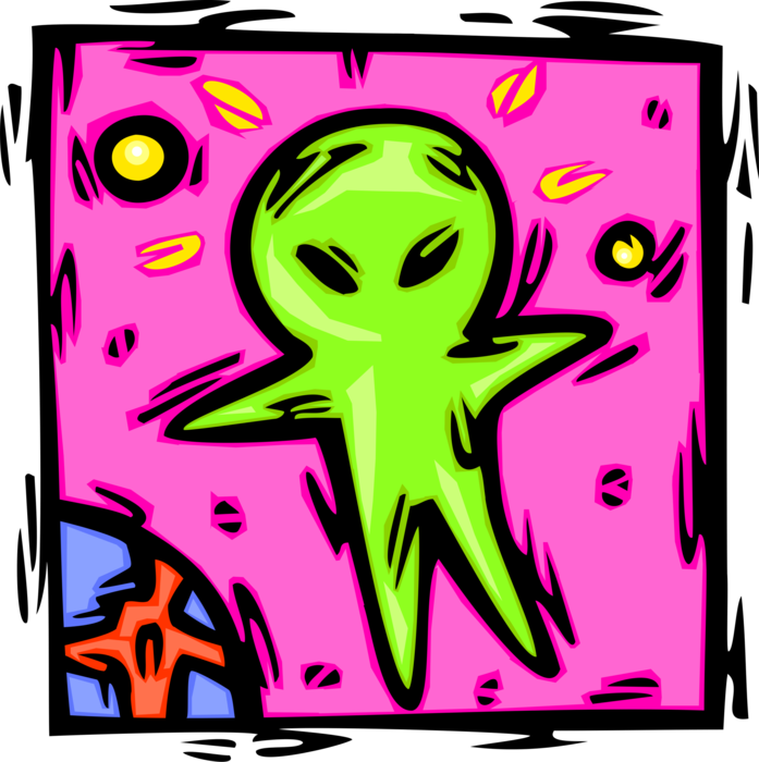 Vector Illustration of Extraterrestrial Space Alien Arrives from Another Planet