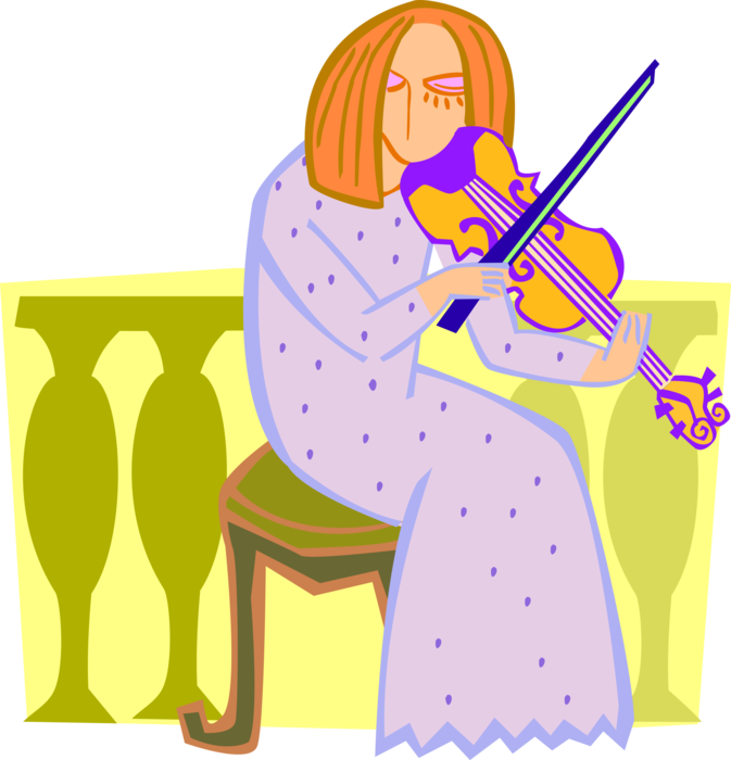 Vector Illustration of Violinist Musician Plays Violin Stringed Musical Instrument