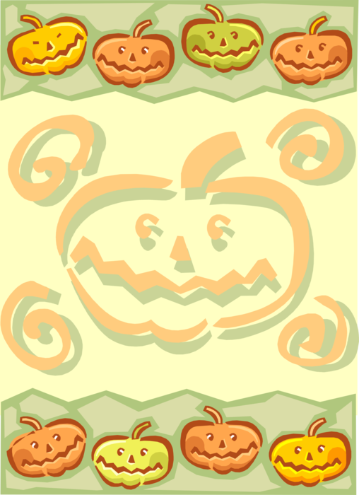 Vector Illustration of Halloween Carved Pumpkin Jack-o'-Lantern Faces