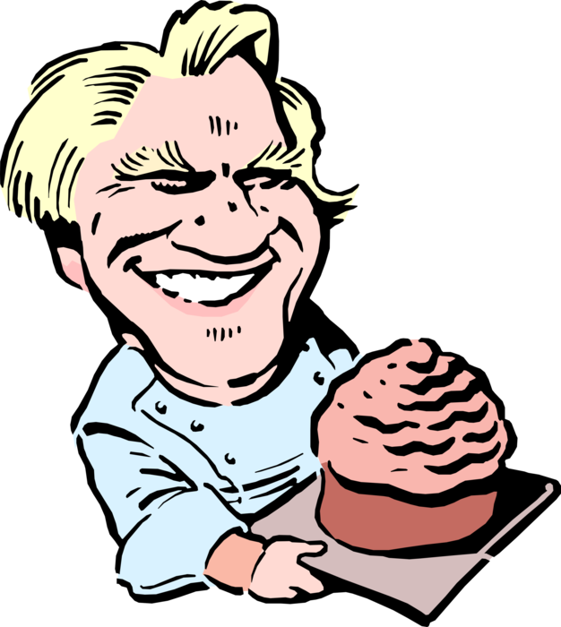 Vector Illustration of Pastry Chef with Fresh Baked Goods