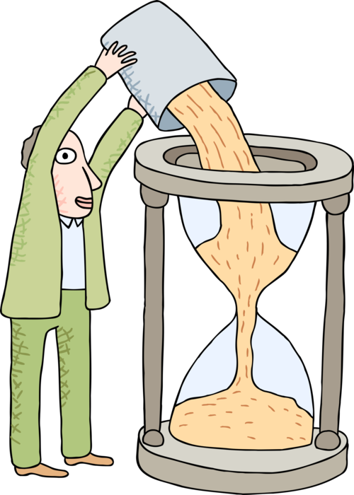 Vector Illustration of Businessman Buys Time By Pouring Sand Into an Hourglass or Sandglass, Sand Timer